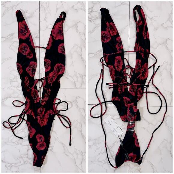 INDAH Heart of Gold Skimpy One Piece Red Roses SZ L $176 - Picture 12 of 13